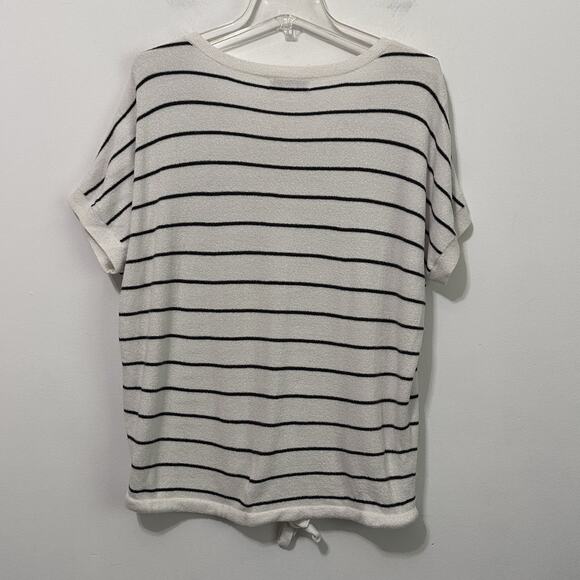 Barefoot Dreams Cozychic Ultra Lite Striped Sweater S Short Sleeve Tie Waist Top - Picture 9 of 10